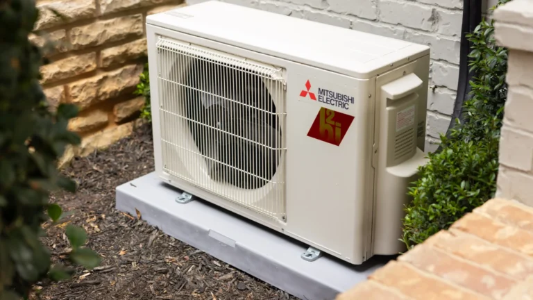 Mitsubishi outdoor ductless unit on pad